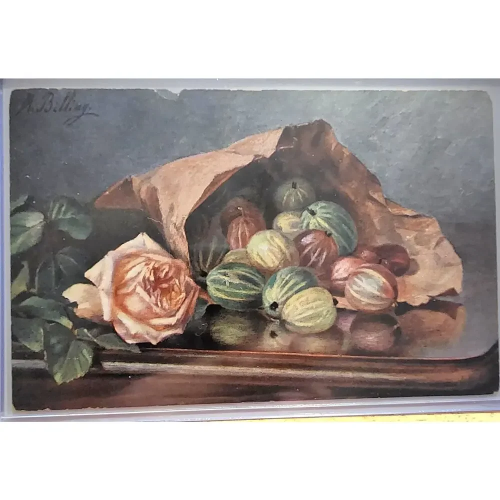 Lot Of Four Vintage Antique Postcards Decanter Fruit